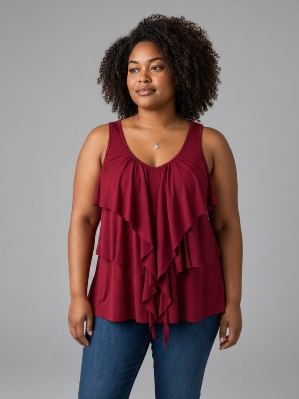 Sugar & Spice Fuchsia Pink Tiered Ruffle Sleeveless Blouse